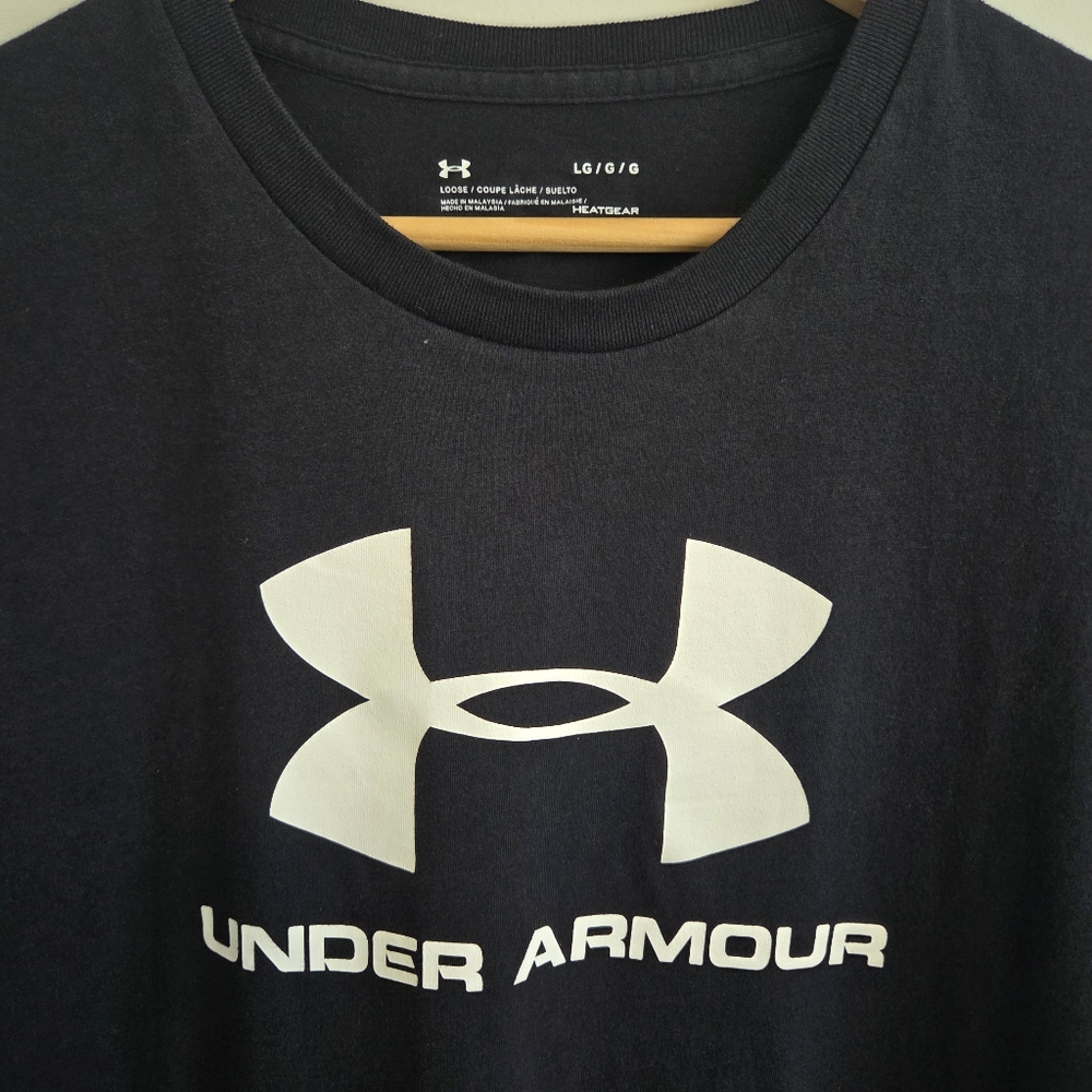 Under Armour Logo Graphic T-Shirt | Black Athletic Tee | Size Large - Picture 3 of 5
